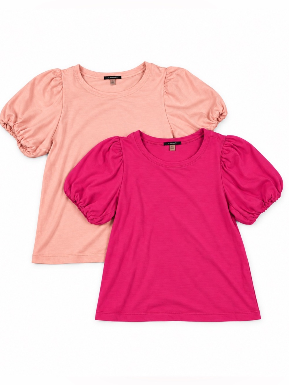 T Tahari Women’s Puff-Sleeve Tops Size Medium Pink Blush 2-Piece Shirt Lot solid